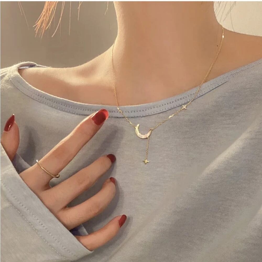 NEW 18K yellow gold plated moon star chain necklace jewelry B21B